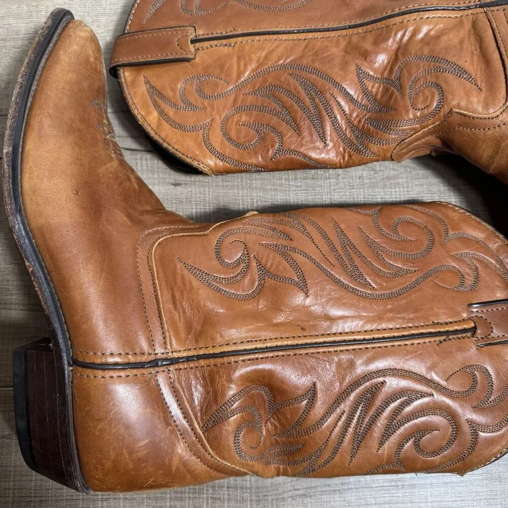 Vintage Code West Men's 8.5 USA Made Cowboy Boots Dan Post Leather Western Toe